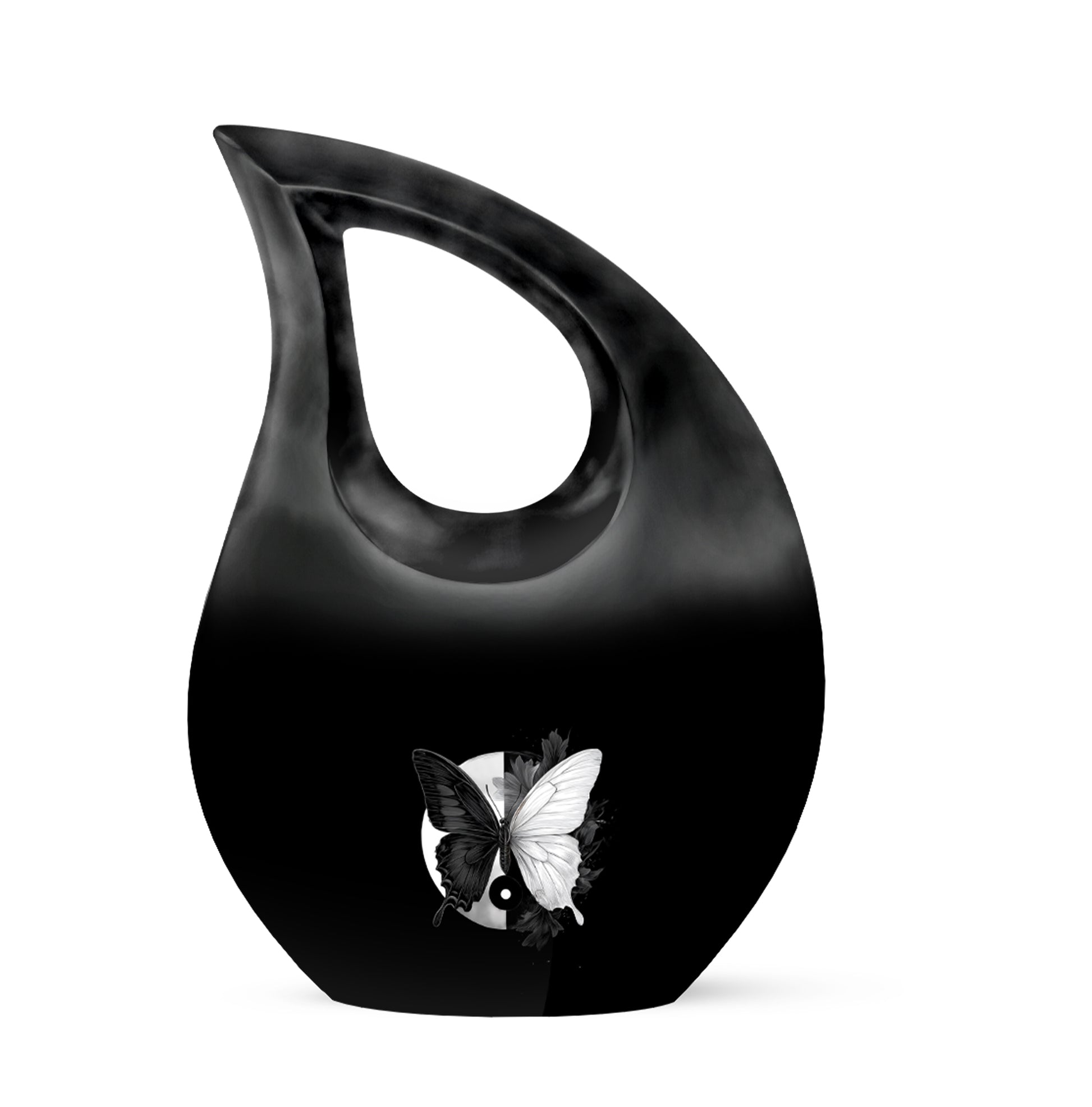 Personalized Butterfly Cremation Urns - Pristine Black 10-inch, 200 cu in - Yatskia