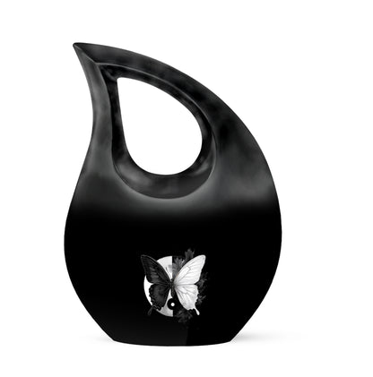 Personalized Butterfly Cremation Urns - Pristine Black 10-inch, 200 cu in - Karyliz
