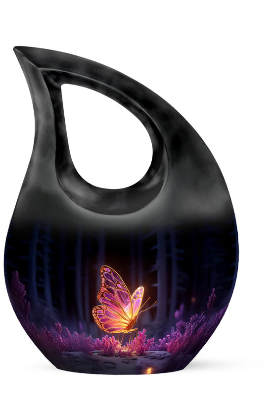 Black Sacred Butterfly Cremation Urns for Human Ashes - 10-inch, 200 cu in - Yatskia