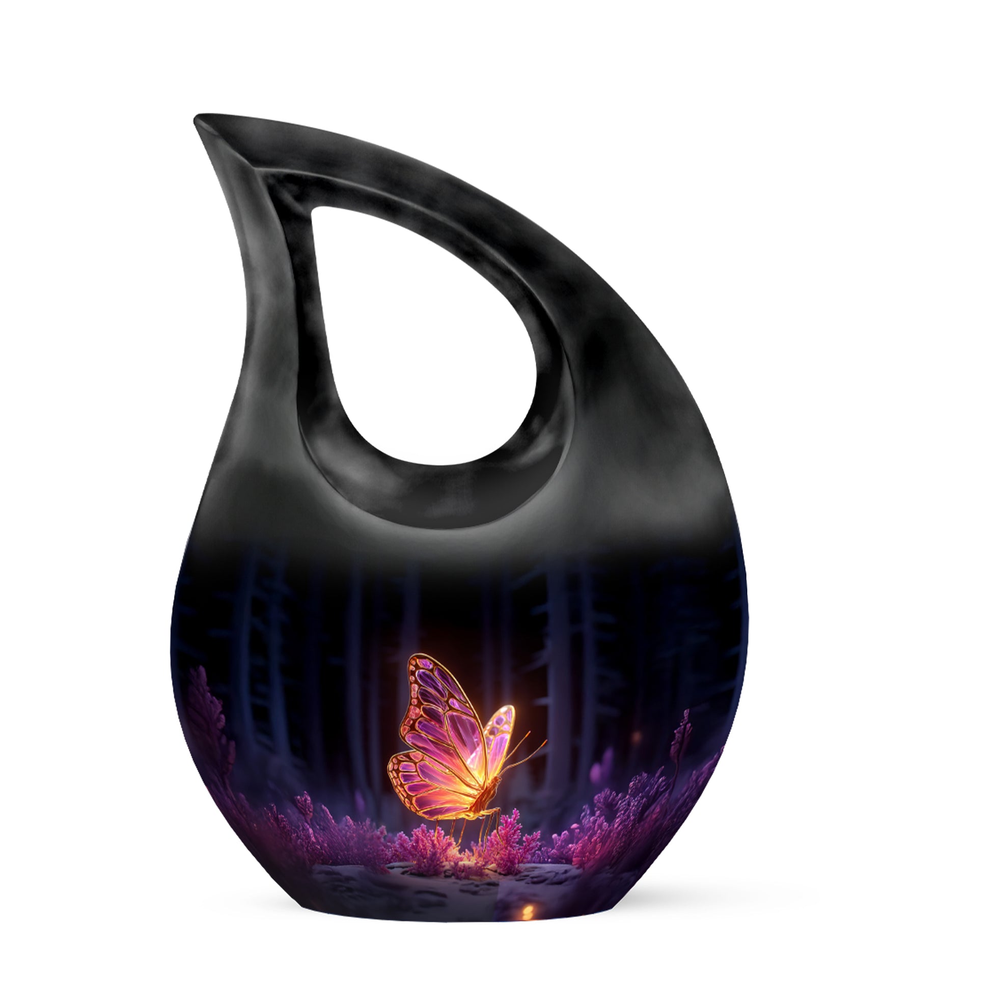 Black Sacred Butterfly Cremation Urns for Human Ashes - 10-inch, 200 cu in - Yatskia