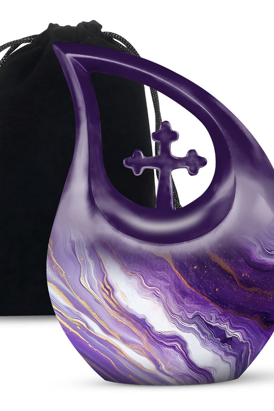 Beautiful Purple Marble Urn for Ashes – Durable Aluminum Memorial Urn