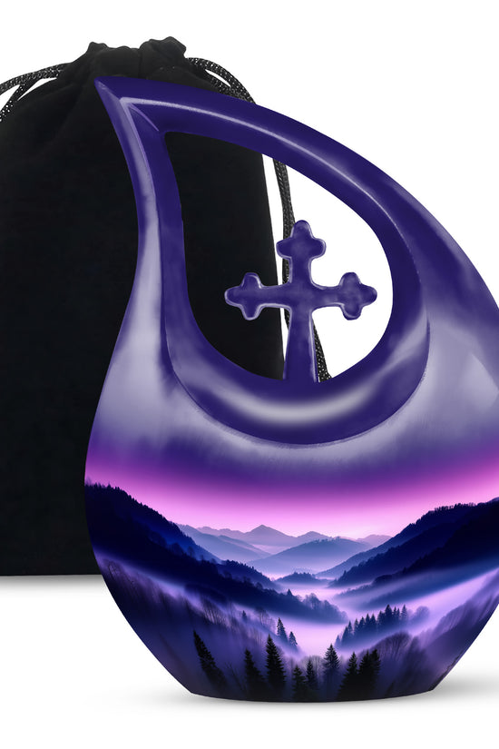 Purple Night Mountain Scenic Urn - Unique Decorative Urns For Ashes