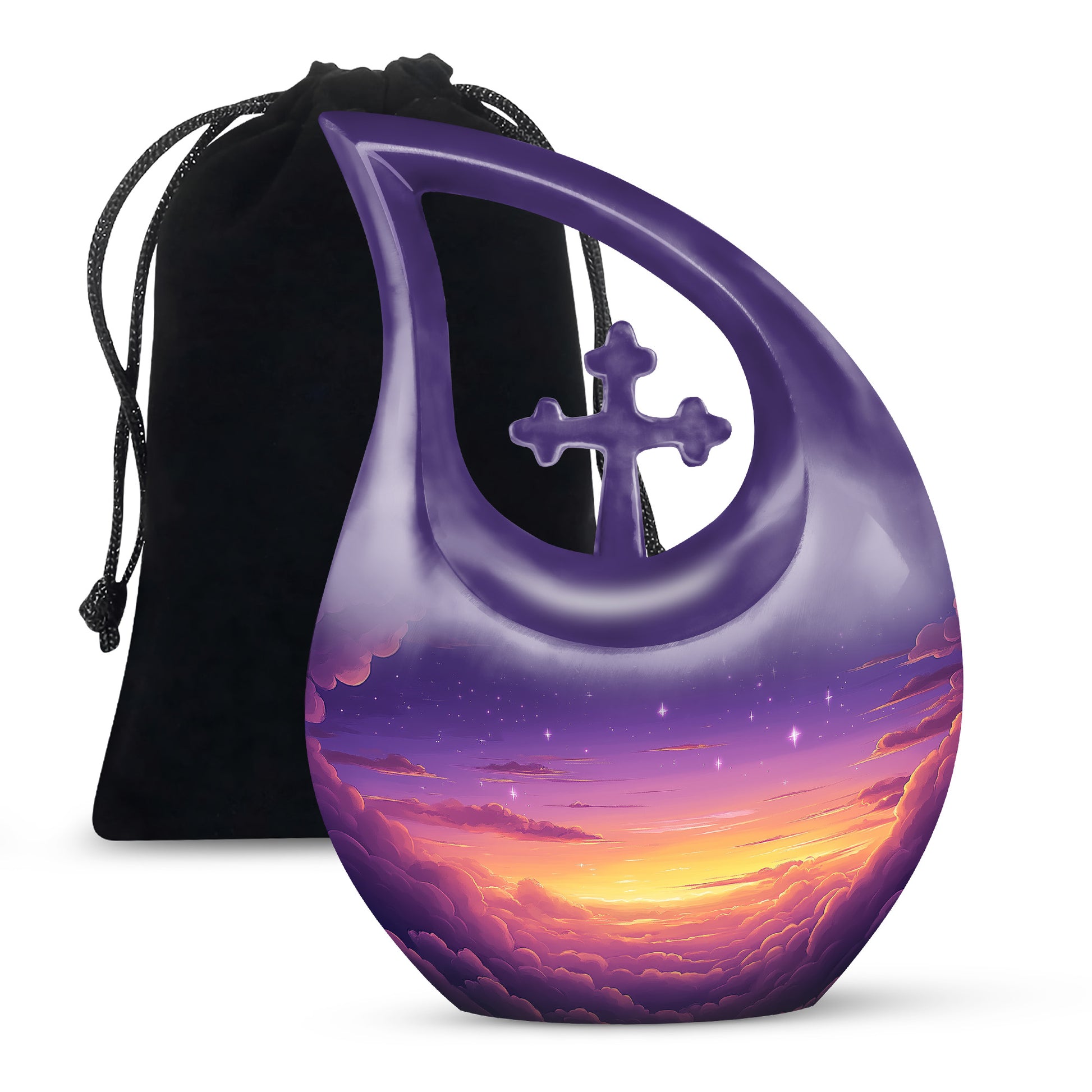 Elegant Purple Sunset Scenic Urn - Beautiful Decorative Cremation Urn