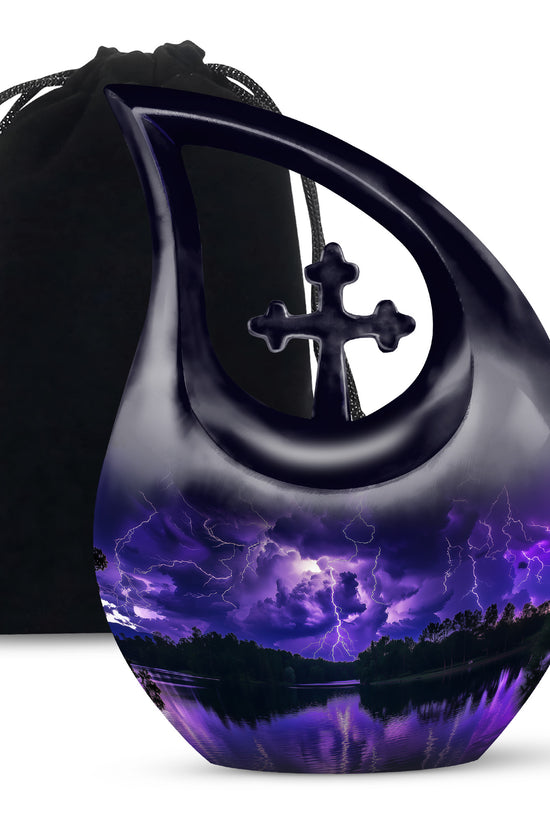 Purple Night Thunderstorm Scenic Urn - Unique Decor Urns For Ashes