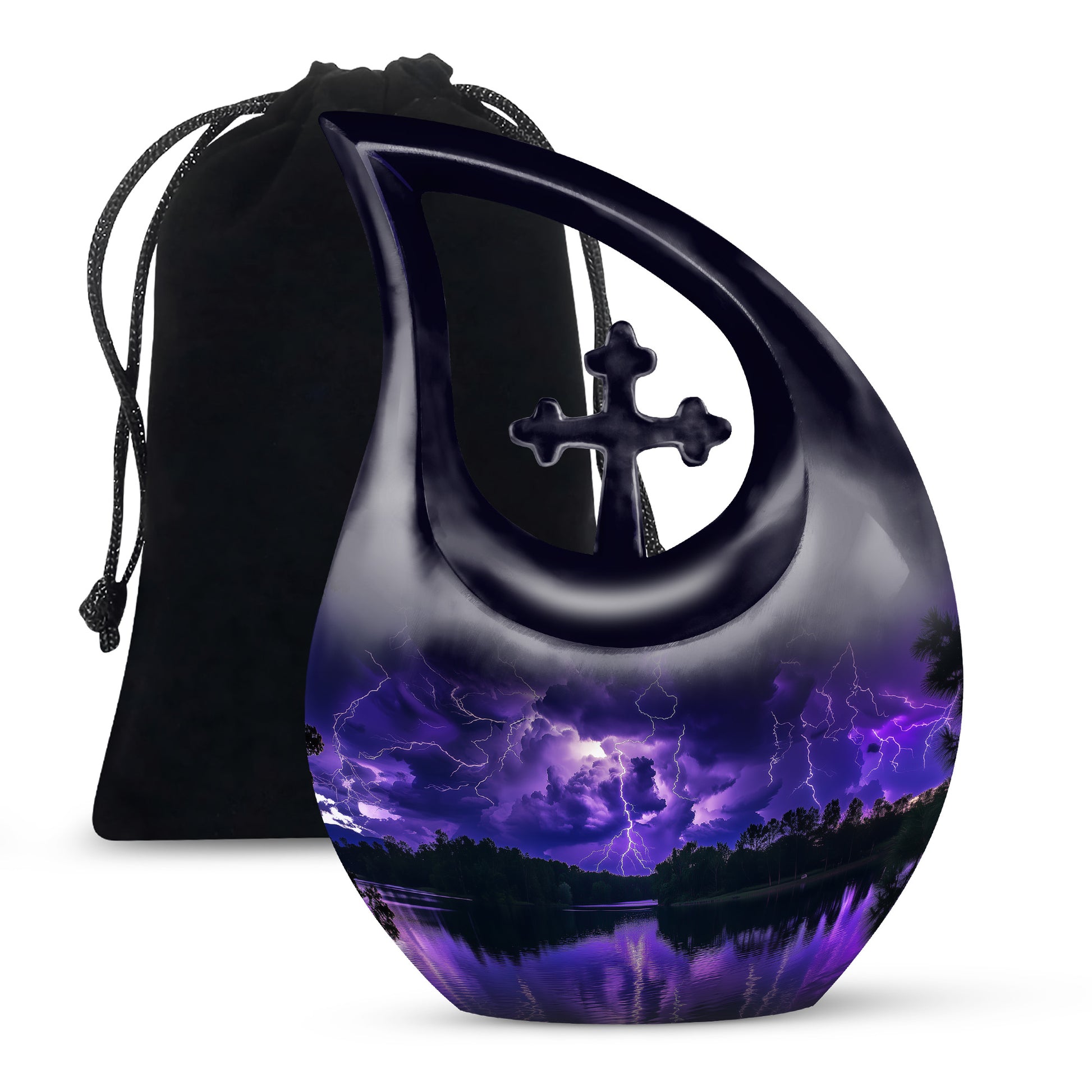 Purple Night Thunderstorm Scenic Urn - Unique Decor Urns For Ashes