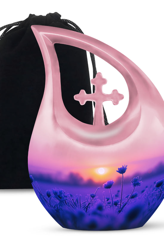 Purple Flower Sunrise Scenic Urn - Beautifully Crafted Urns For Ashes