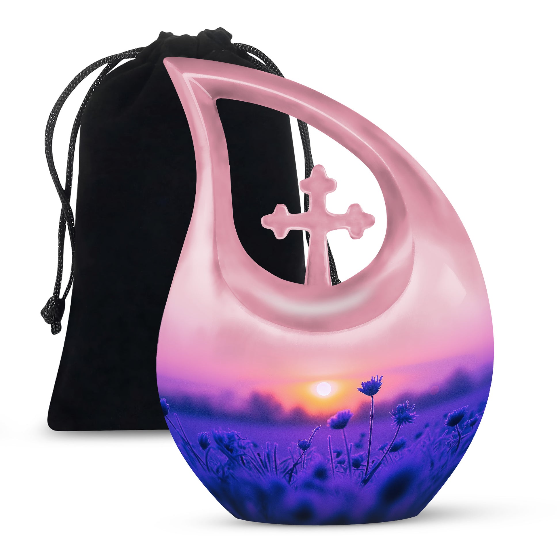 Purple Flower Sunrise Scenic Urn - Beautifully Crafted Urns For Ashes
