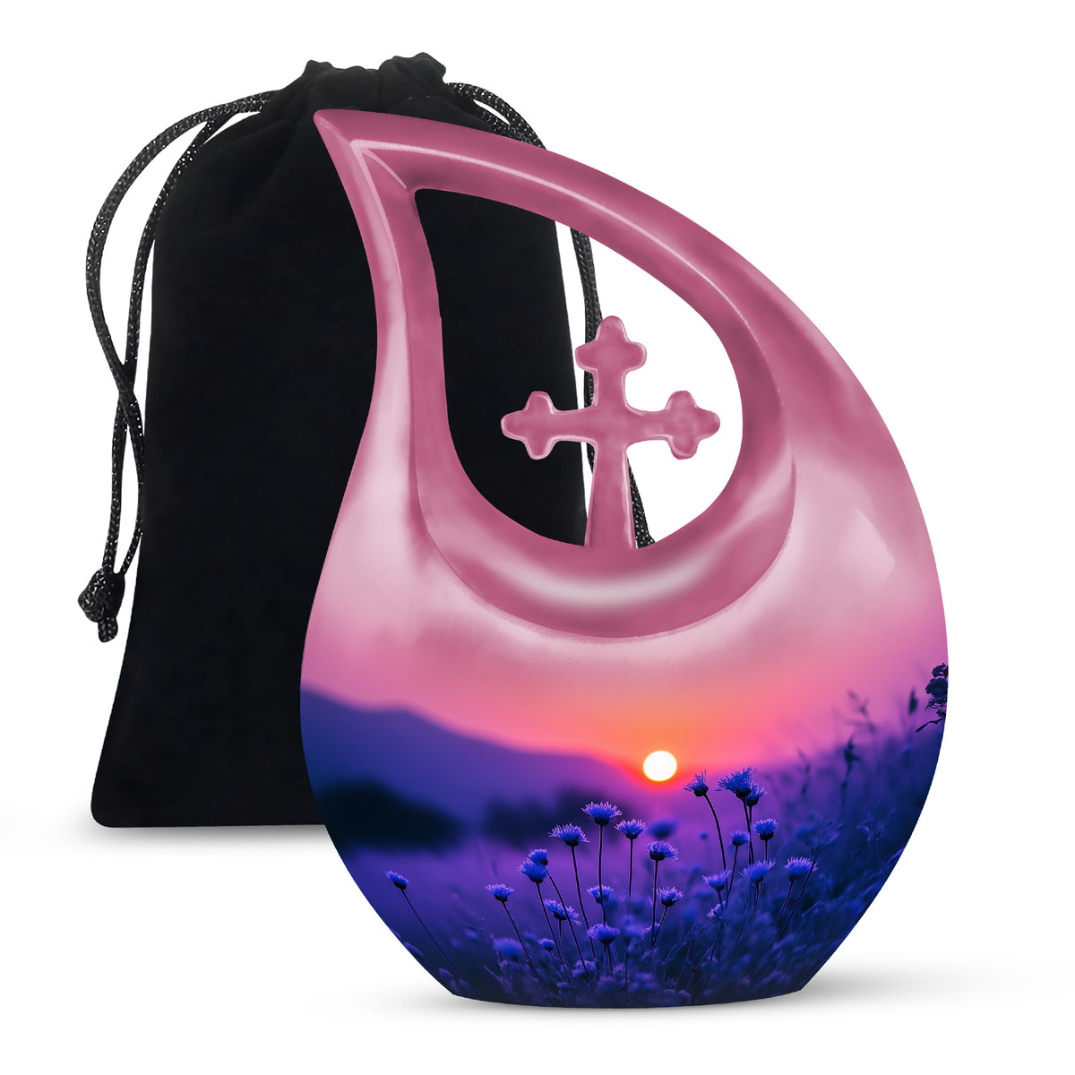 Blue Flower Sunset Scenic Urn - Beautiful Decor Urns For Mom Ashes