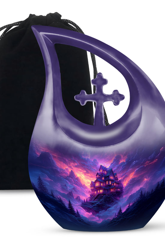 Fantasy Castle Cremation Urn – Blue Artistic Memorial Urn For Ashes