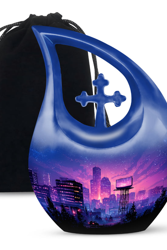 Night CityScape Scenic Urn - Unique Memorial Tribute Urns For Ashes