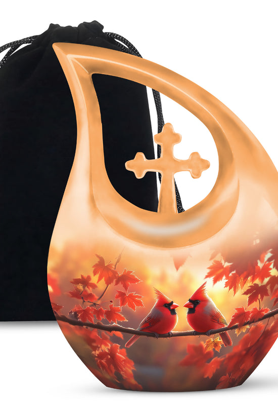 Orange Bird Urn For Men - Cardinal Birds Pair Urn For Memorial