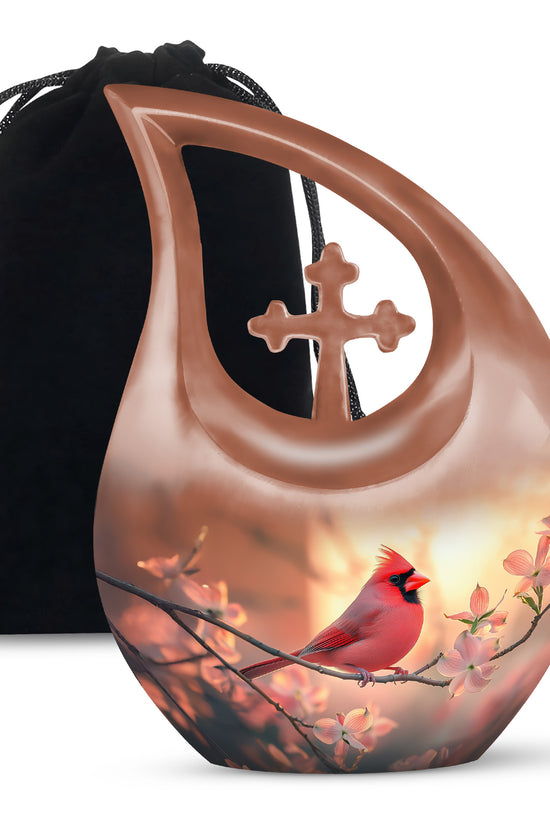 Cherry Blossoms Urn For Cremation Ashes - Cardinal Bird Urn For Sale