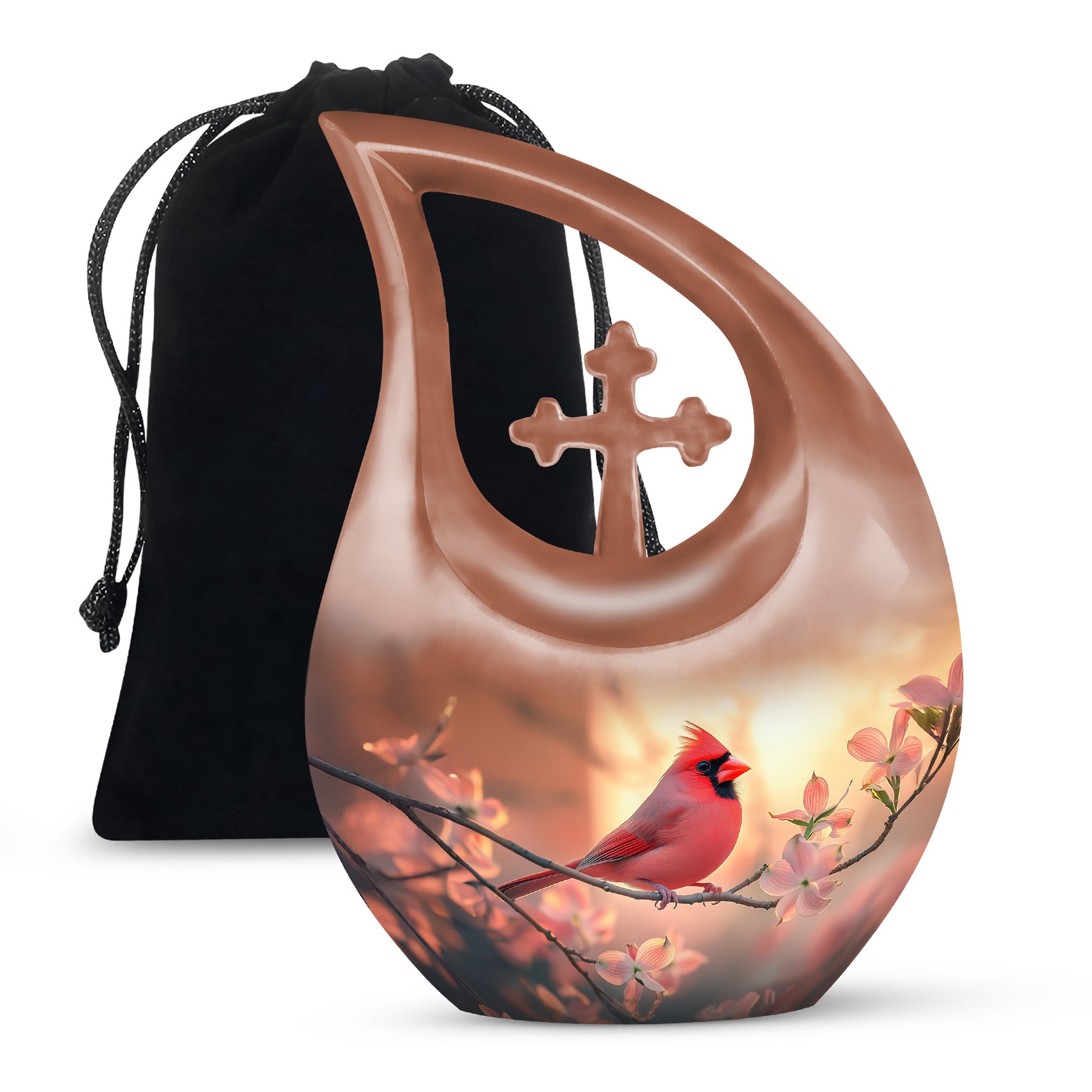 Cherry Blossoms Urn For Cremation Ashes - Cardinal Bird Urn For Sale
