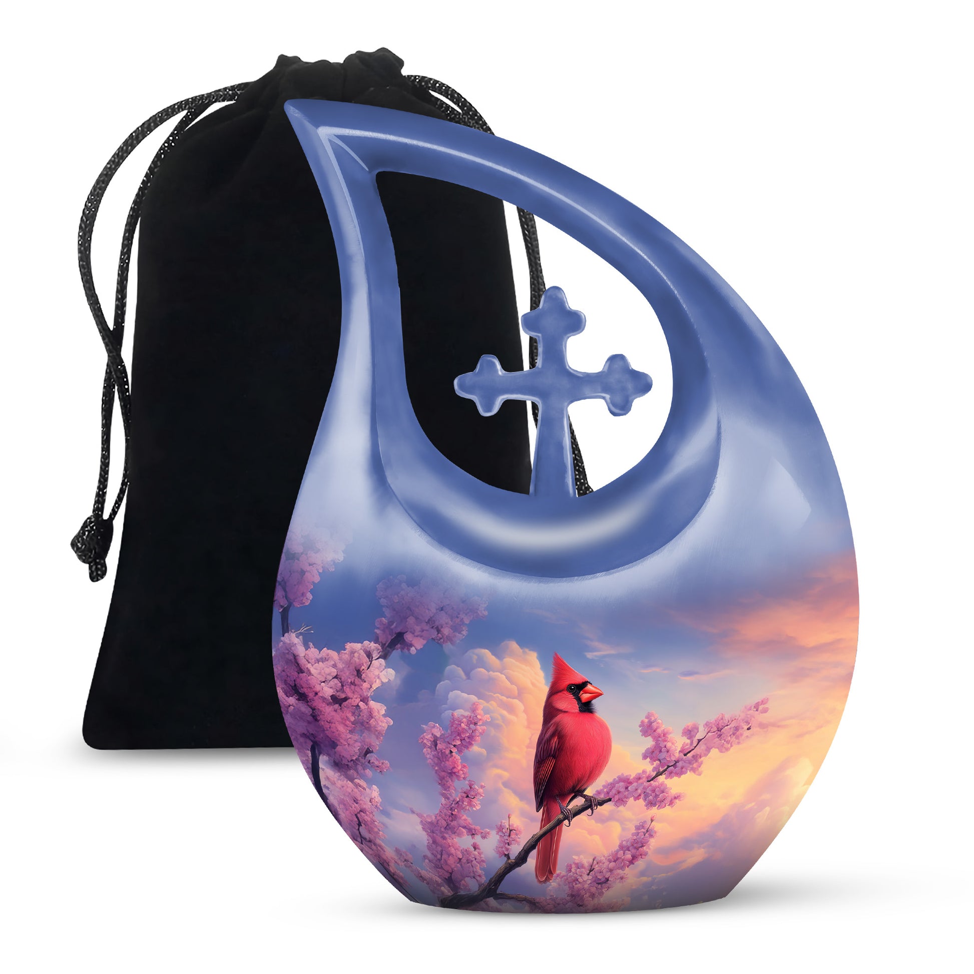 Cardinal Bird Urn For Mother - Pink Blossoms Cremation Urn For Ashes