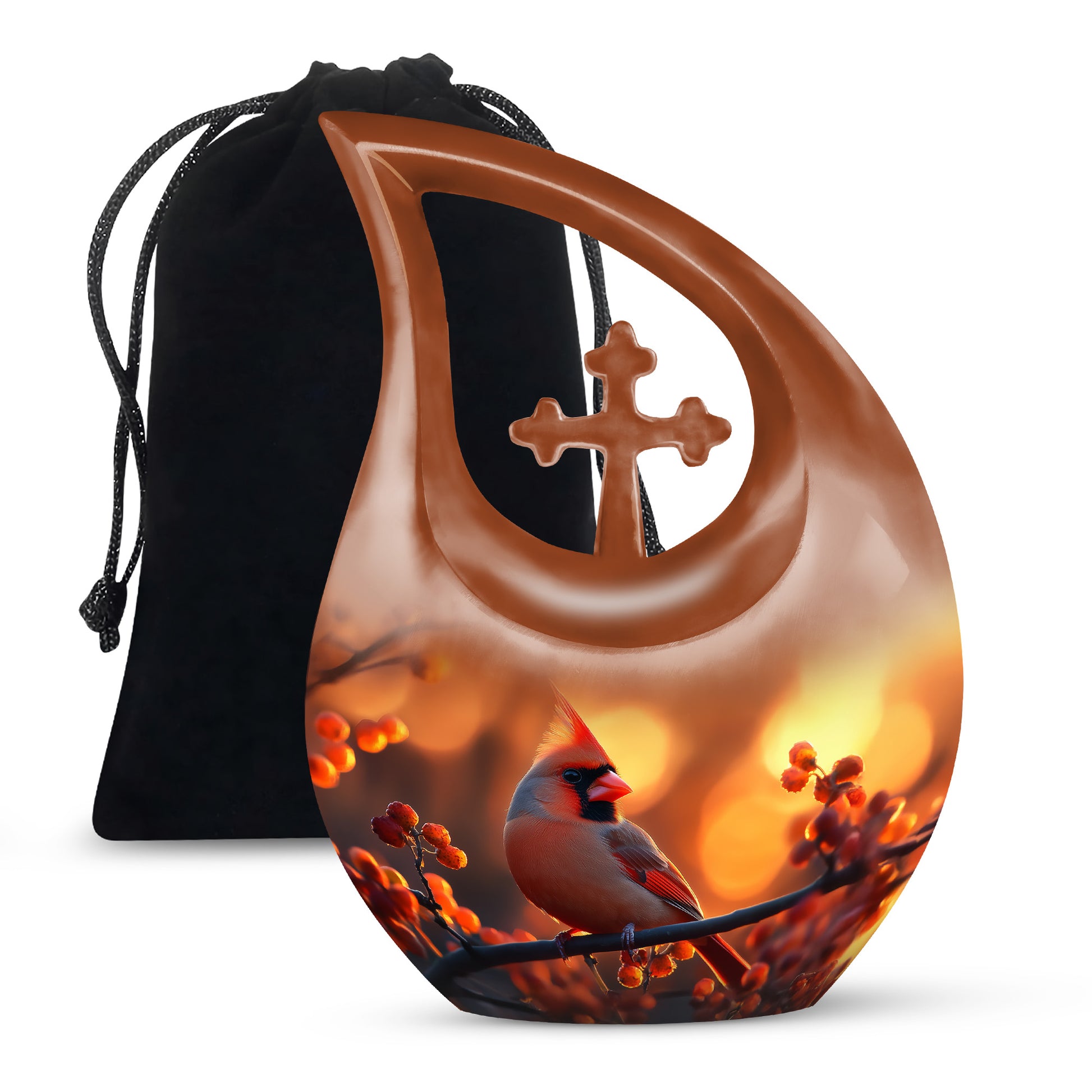 Orange Urn For Adult Human Ashes - Cardinal Bird Ashes Urn For Funeral