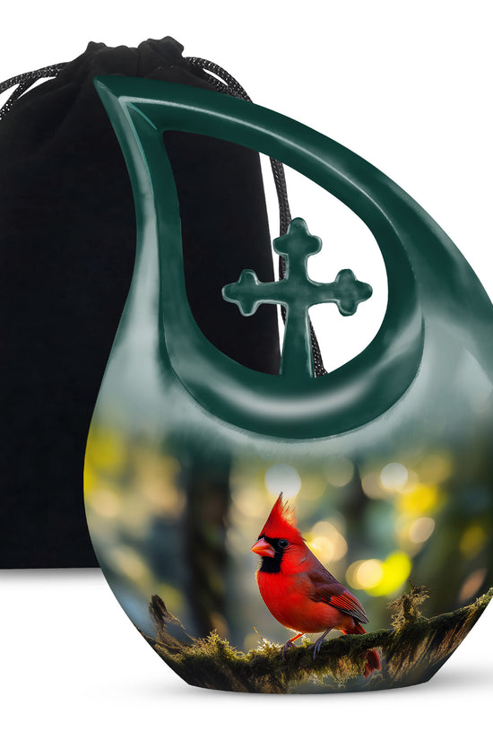 Cardinal Bird Forest Memorial Urn - Nature Funeral Urn For Human Ashes