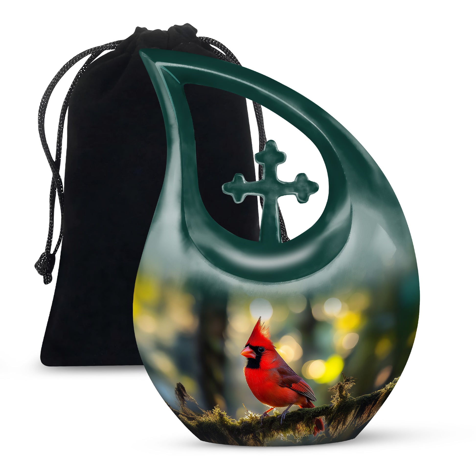 Cardinal Bird Forest Memorial Urn - Nature Funeral Urn For Human Ashes
