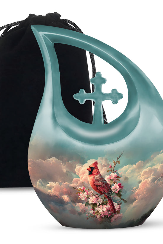 Red Cardinal Floral Cremation Urn - Blossom Memorial Urn For Mom