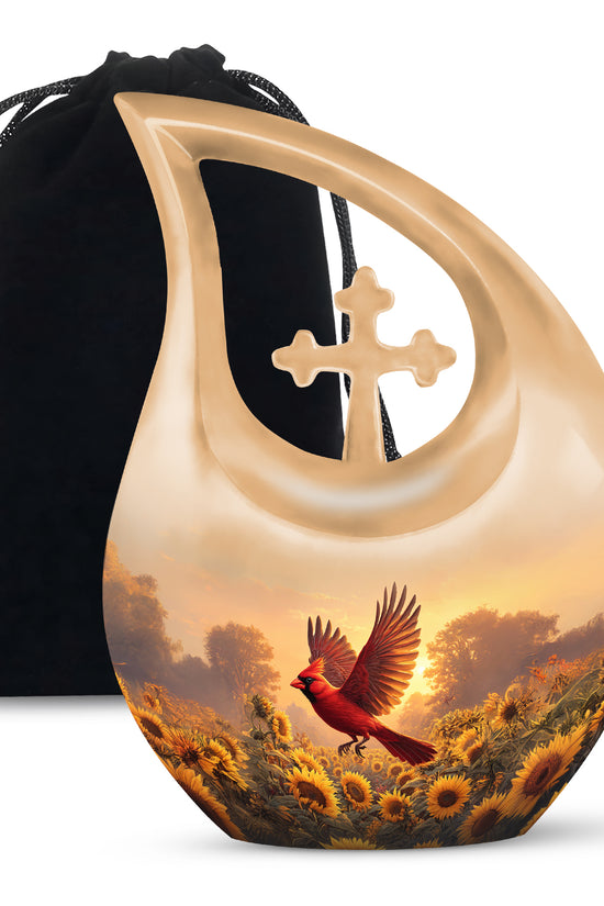 Cardinal Creamtion Urn - Golden Sunflower Cremation Urn For Ashes