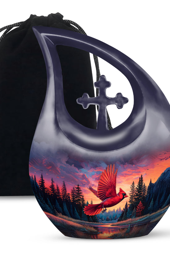 Artistic Cardinal Bird Cremation Urn - Forest Theme Memorial Urn For Human Ashes