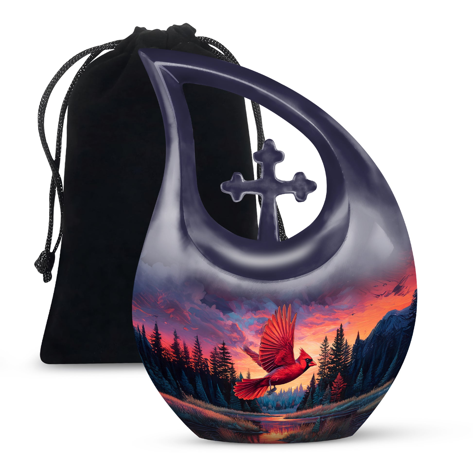 Artistic Cardinal Bird Cremation Urn - Forest Theme Memorial Urn For Human Ashes