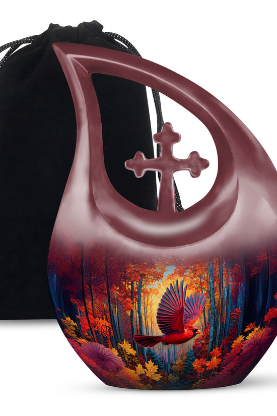 Red Cardinal Bird Funeral Urn - Autumn Theme Cremation Urn For Human Ashes