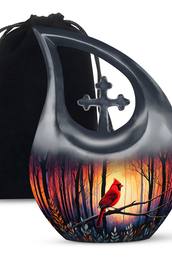 Red Cardinal Funeral Urn - Scenic Forest Cremation Urn For Adults Ashes