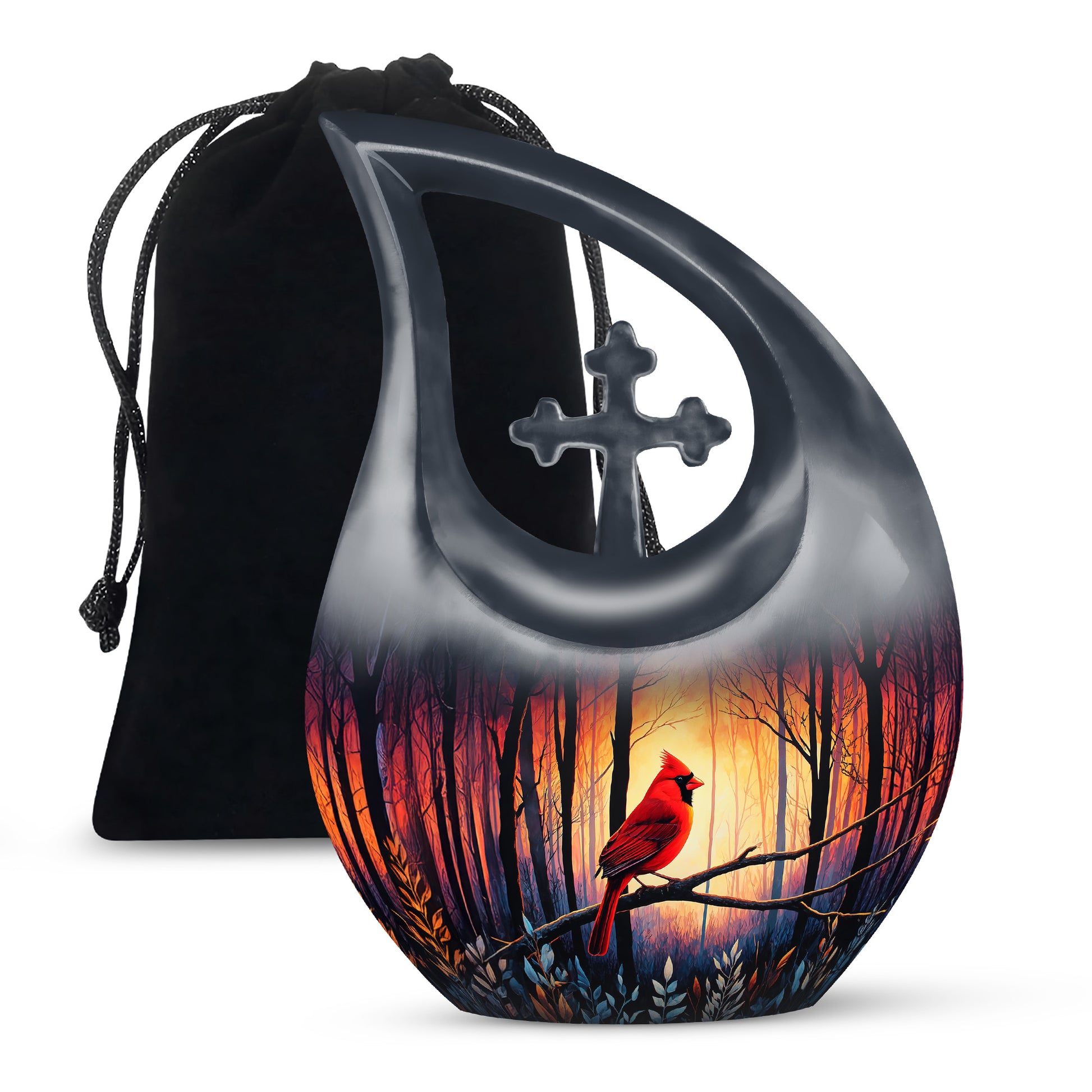 Red Cardinal Funeral Urn - Scenic Forest Cremation Urn For Adults Ashes