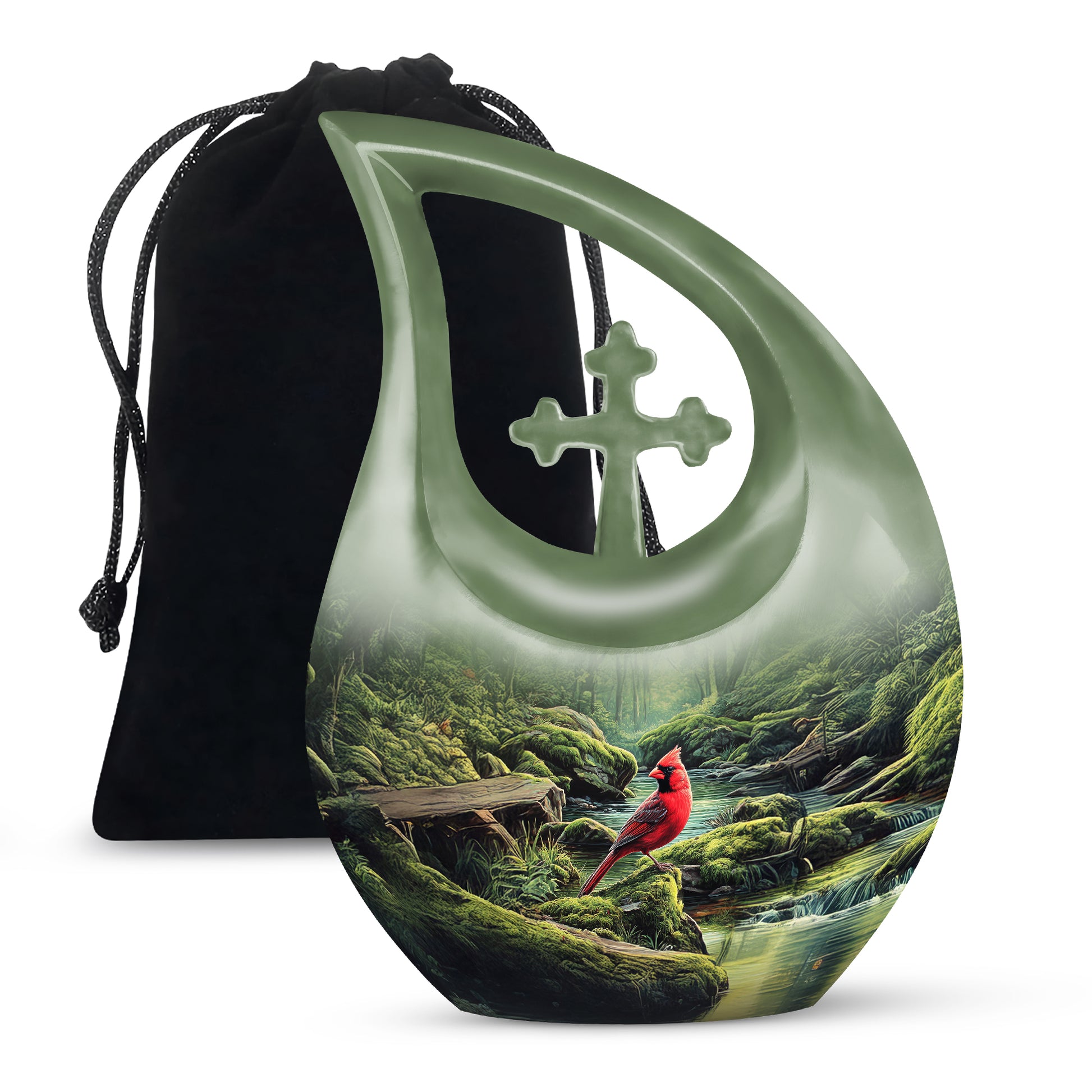 Red Cardinal Memorial Urn - Peaceful Forest Cremation Urn For Adult Ashes