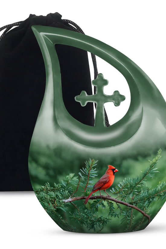 Cardinal Bird Memorial Urn - Nature Theme Funeral Urn For Human Ashes