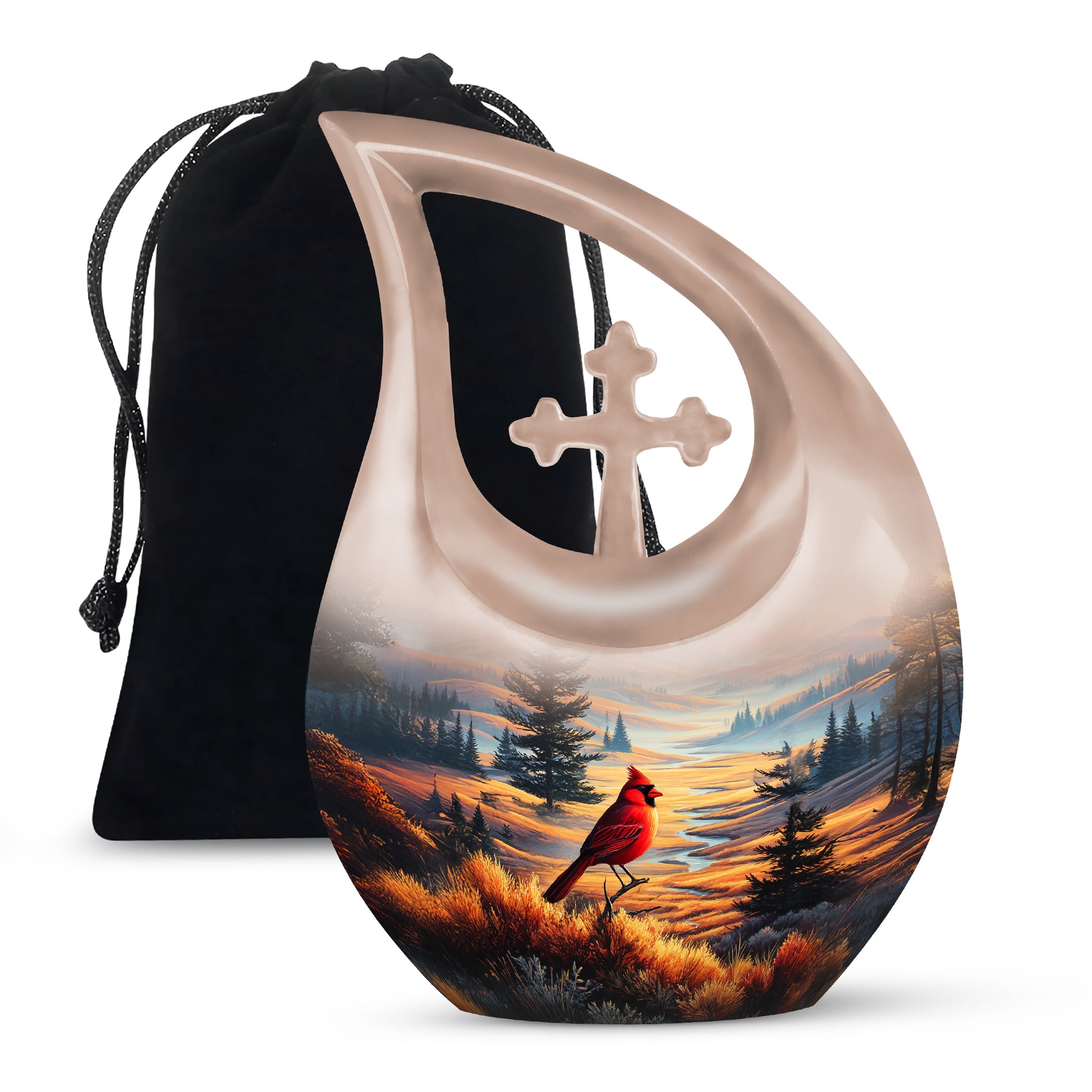 Cardinal Bird Funeral Urn - Peaceful Valley Memorial Urn For Adult Ashes