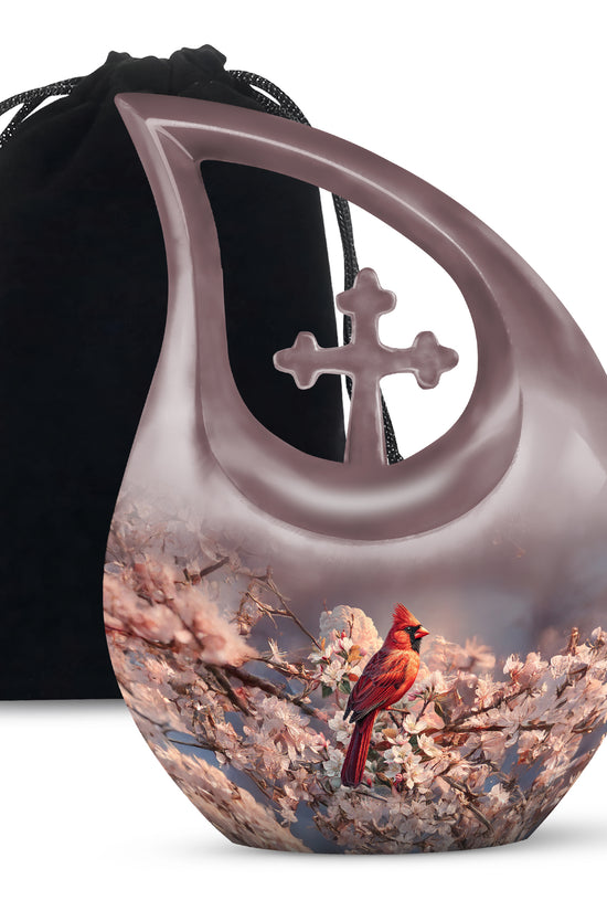 Red Cardinal Bird Memorial Urn - Artistic Memorial Urn For Loved Ashes