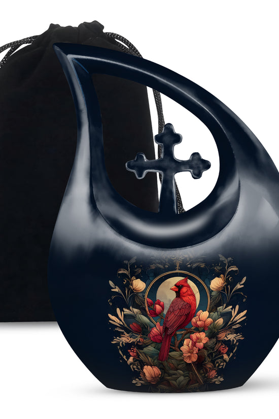 Peaceful Red Cardinal Funeral Urn - Floral Cremation Urn For Human Ashes