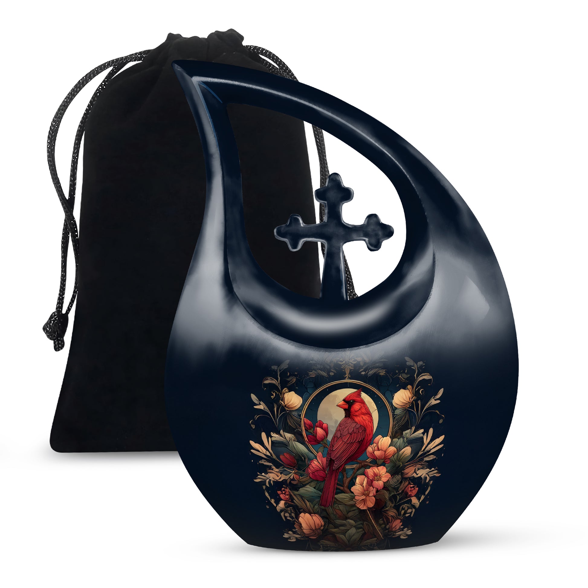 Peaceful Red Cardinal Funeral Urn - Floral Cremation Urn For Human Ashes