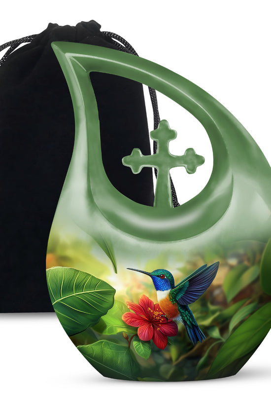 Green Memorial Urn - Hummingbird Funeral Urn For Loved Ones