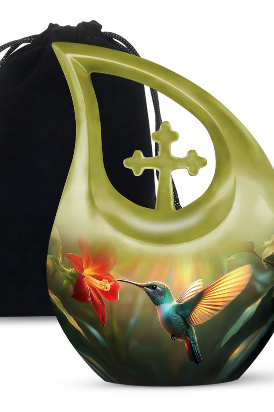 Hummingbird Memorial Urn - Golden Decorative Urn For Adults Ashes