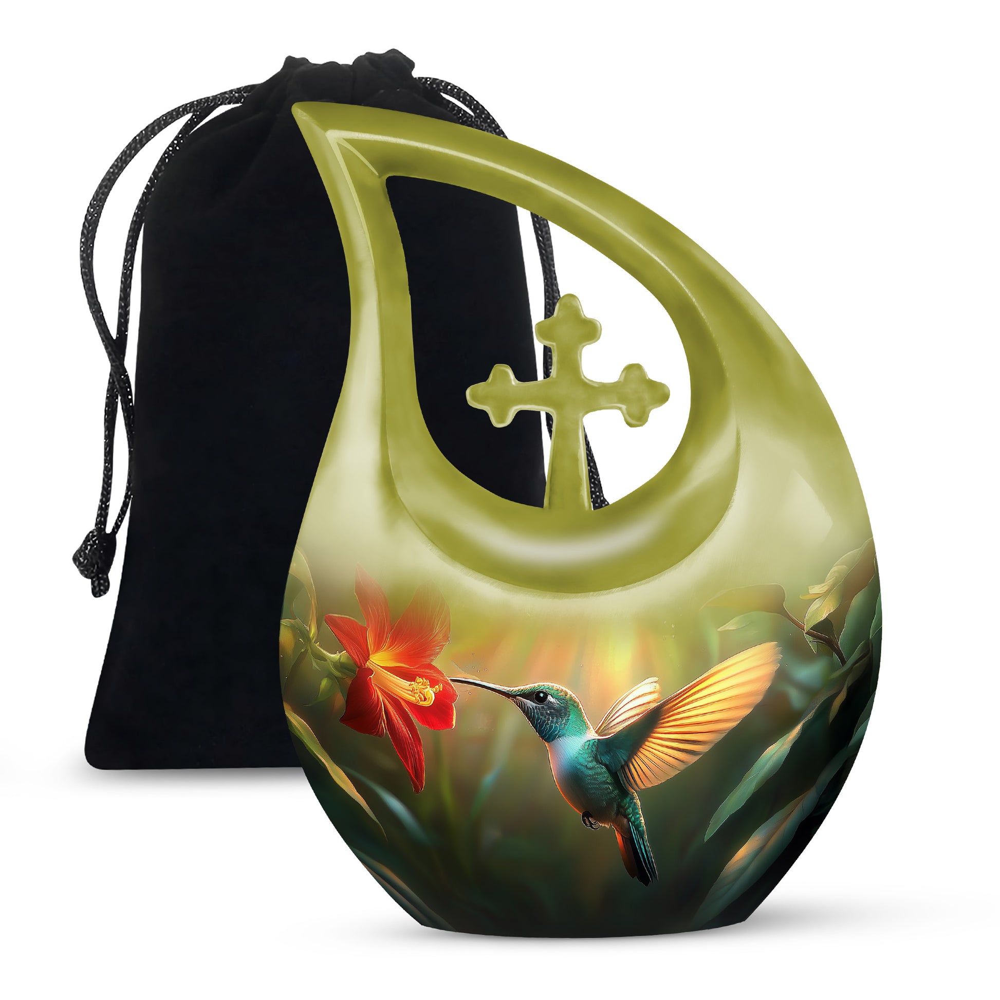 Hummingbird Memorial Urn - Golden Decorative Urn For Adults Ashes