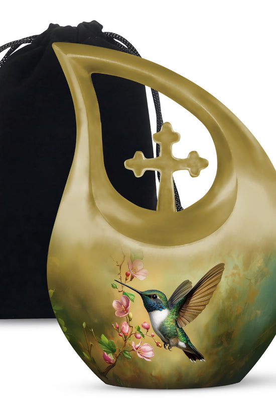 Beautiful Flowers Funeral Urn - Green Hummingbird Urn For Father & Mother