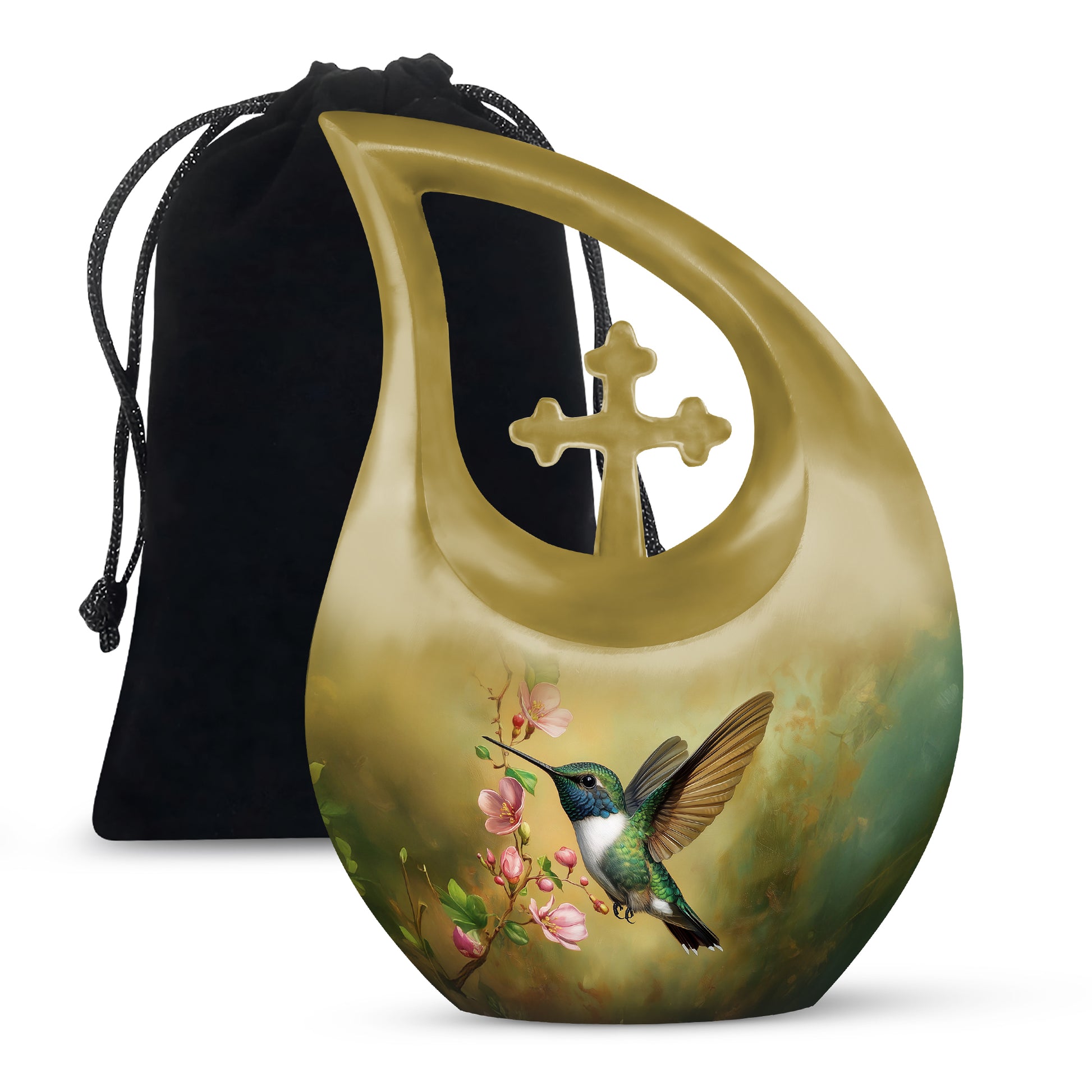 Beautiful Flowers Funeral Urn - Green Hummingbird Urn For Father & Mother