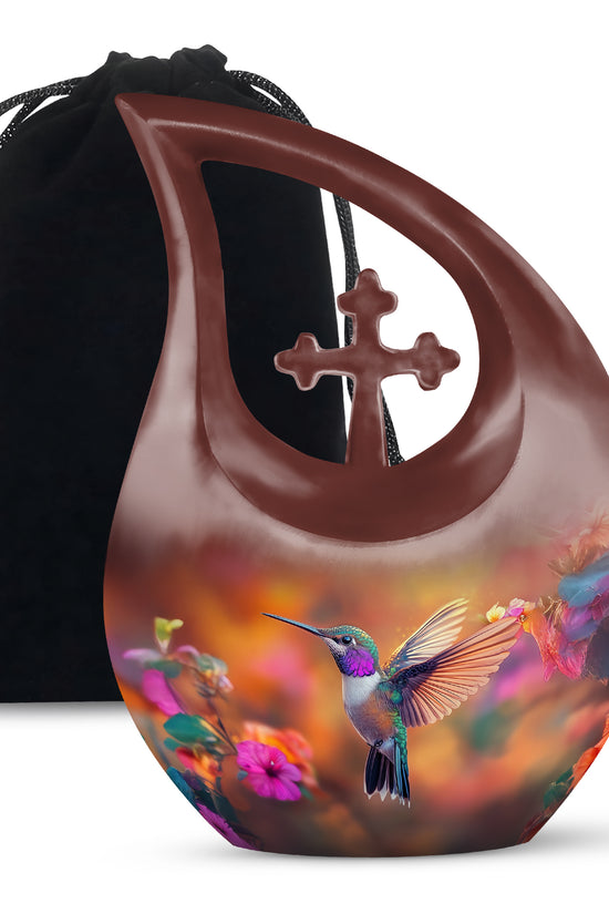 Elegent Hummingbird Funeral Urn - Orange Decorative Urn For Loved Ones