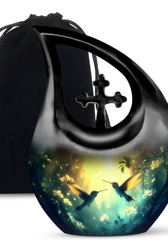 Peaceful Hummingbird Memorial Urn - Beautiful Forest Theme Urn For Adult Ashes