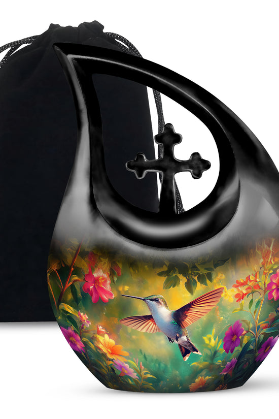 Elegant Hummingbird Tribute Urn - Nature Floral Memorial Urn For Adult Ashes