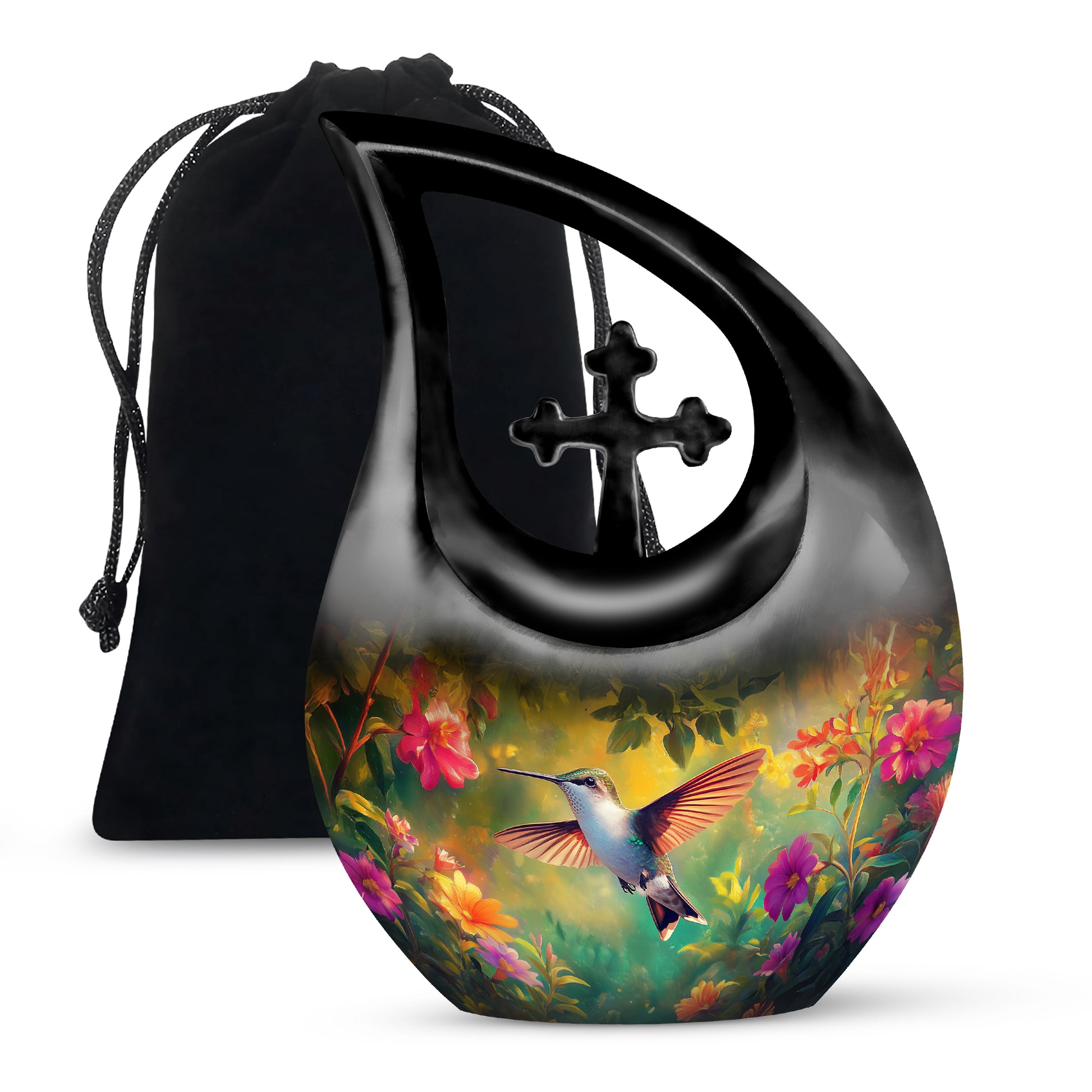 Elegant Hummingbird Tribute Urn - Nature Floral Memorial Urn For Adult Ashes