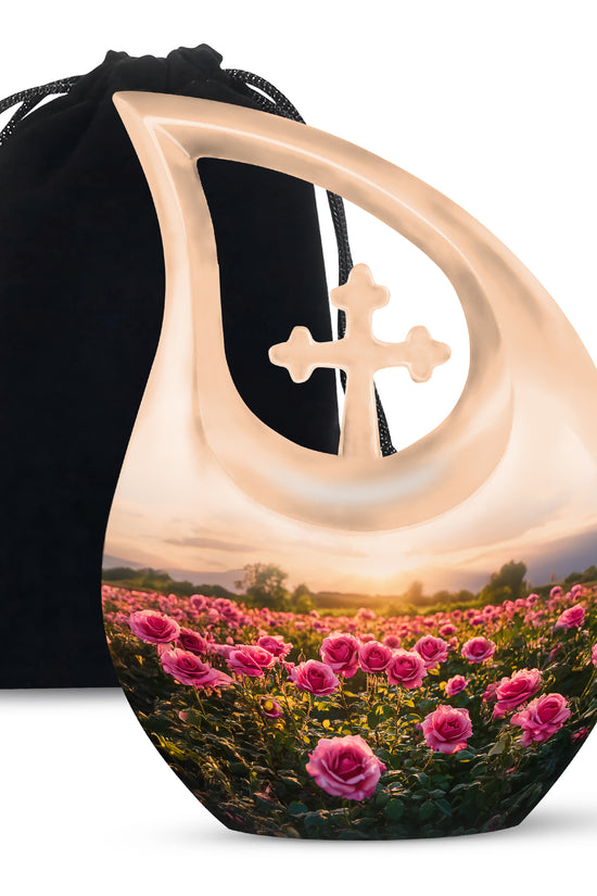 Pink Flower Landscape Cremation Urn - Beautiful Memorial Urn For Female Ashes