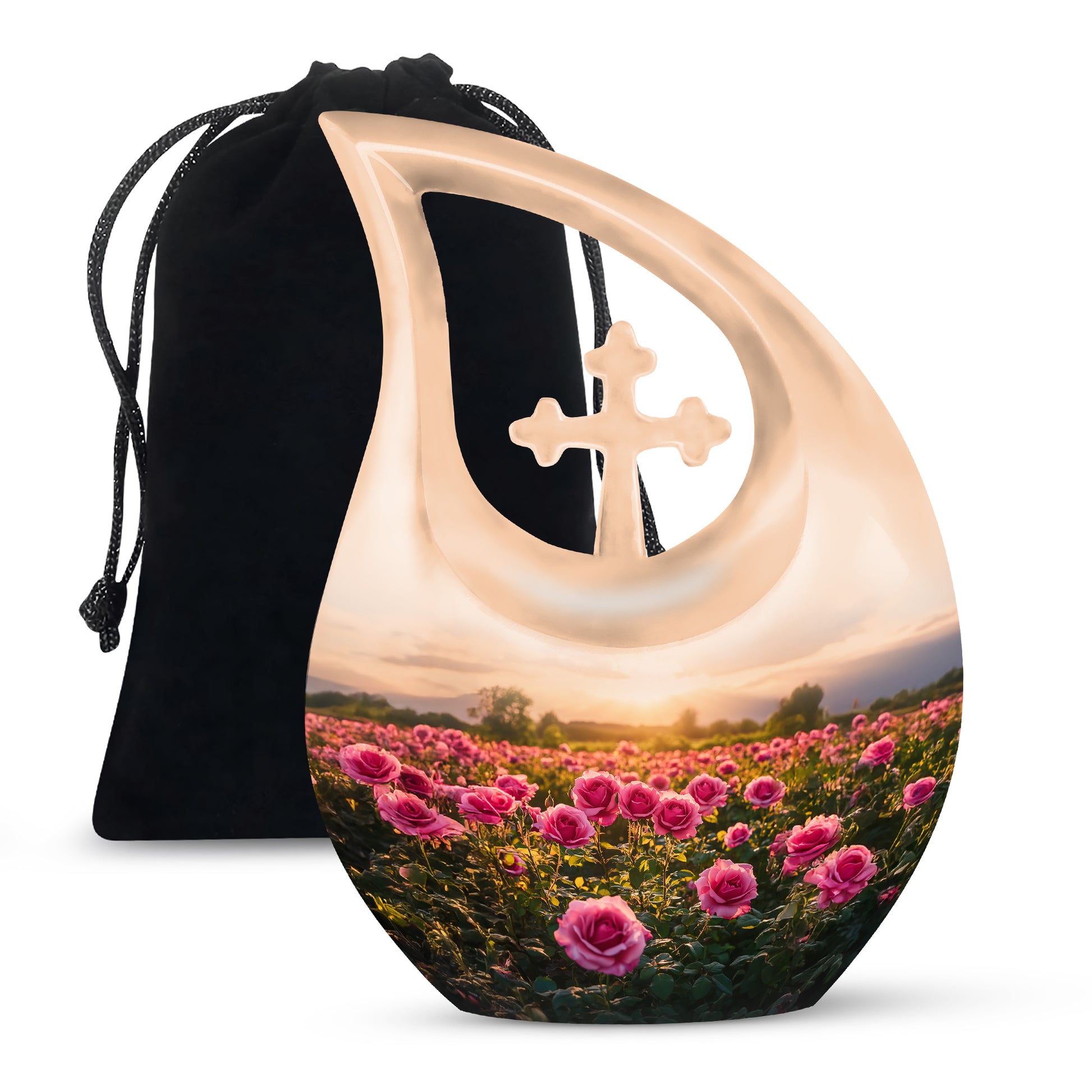 Pink Flower Landscape Cremation Urn - Beautiful Memorial Urn For Female Ashes