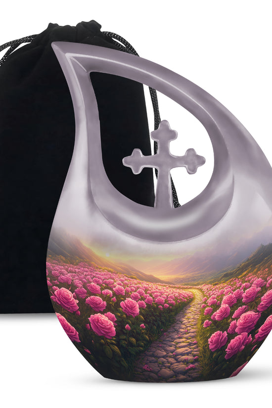 Pink Rose Valley Tribute Urn – Beautiful Cremation Urn For Human Ashes