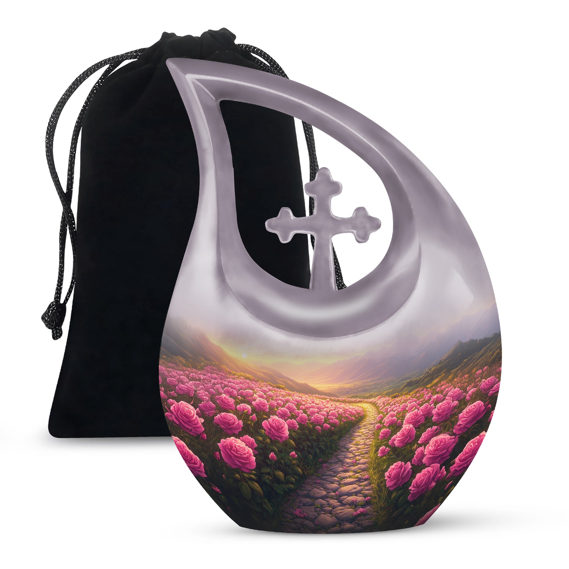 Pink Rose Valley Tribute Urn – Beautiful Cremation Urn For Human Ashes