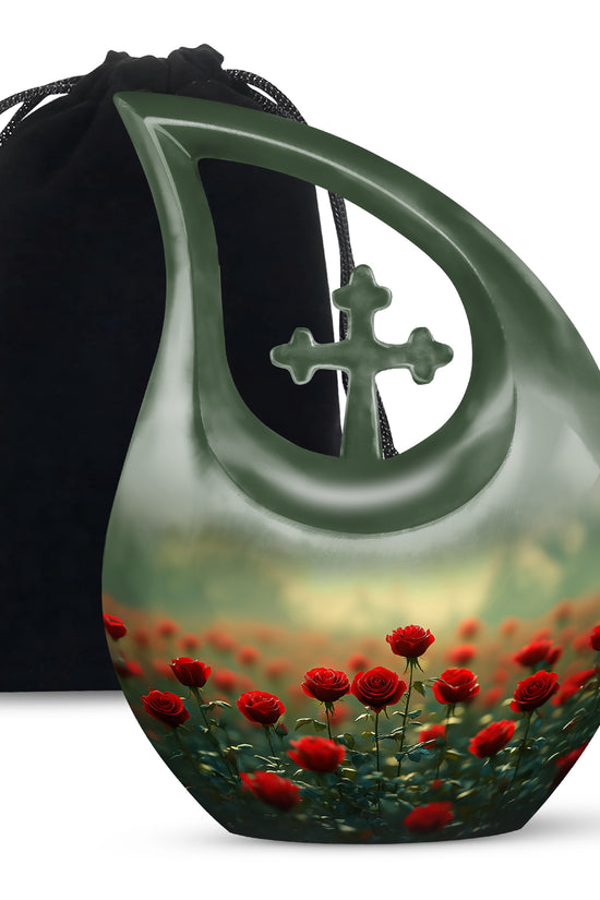 Red Rose Floral Urn - Decorative Funeral Urn for Adult Human Ashes