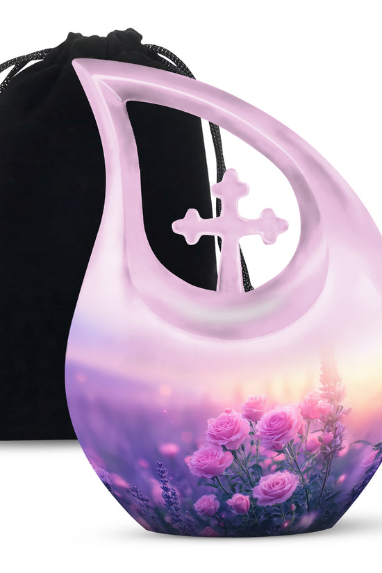 Beautiful Pink Roses Memorial Urn - Floral Cremation Urn For Women