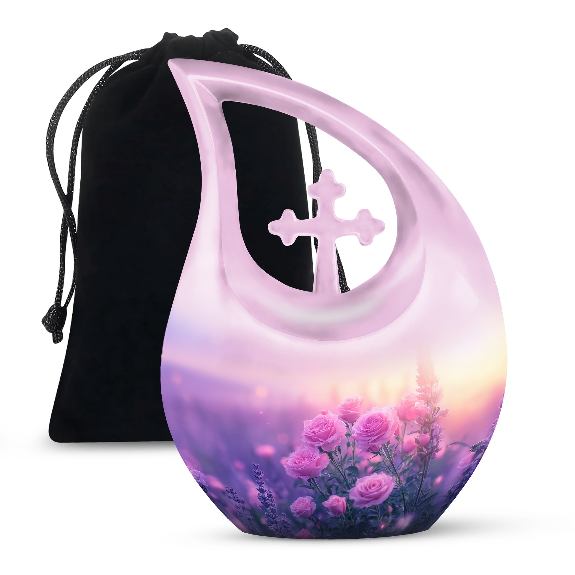Beautiful Pink Roses Memorial Urn - Floral Cremation Urn For Women